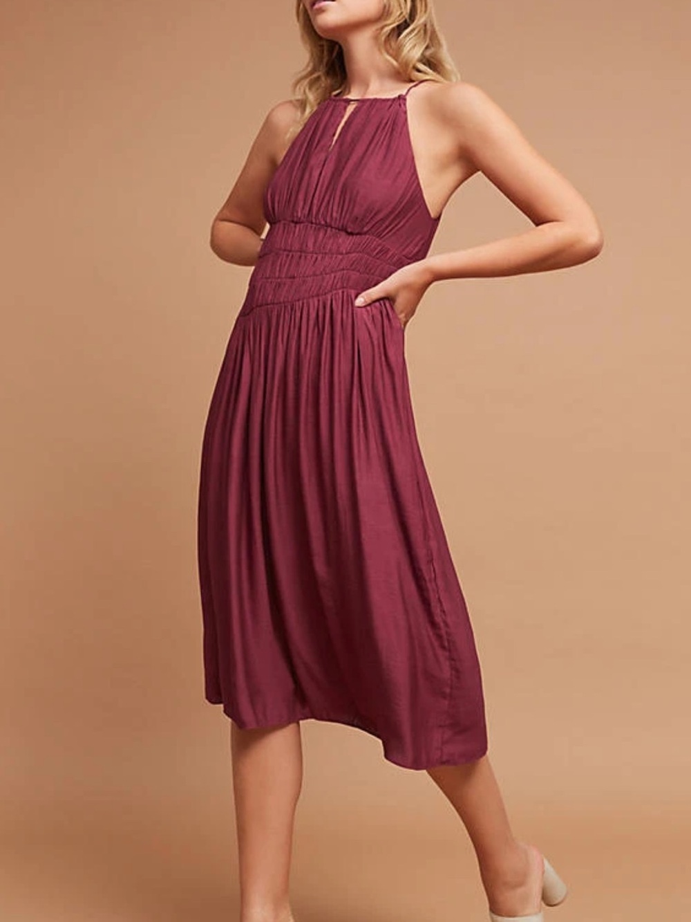 Anthropologie Mauve Halter Midi Dress
